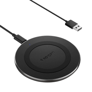 spigen Essential 15W Wireless Charger for iPhone 14, 13, 12, 11, X.8 Series/SAMSUNG Galaxy S23, S22, S21, S20/OnePlus 9, 9 Pro (Air Boost Technology, Black)
