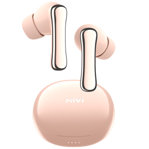 MIVI DuoPods T80 TWS Earbuds with Environmental Noise Cancellation (IPX4 Water Resistant, 13mm Bass Drivers, Coral)