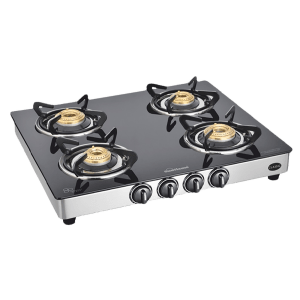 Sunflame CLASSIC 4B SS Toughened Glass Top 4 Burner Manual Gas Stove (Stainless Steel Drip Tray, Black)