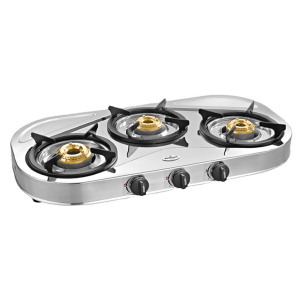 Sunflame SHAKTI STAR 3B 3 Burner Manual Gas Stove (Powder Coated Pan Support, Silver)