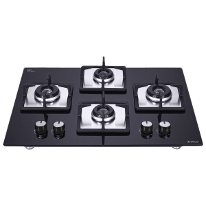 Elica FLEXI HCT 460 DX LOTUS BK 4 Burner Automatic Hob (Cast Iron Grid, Black)