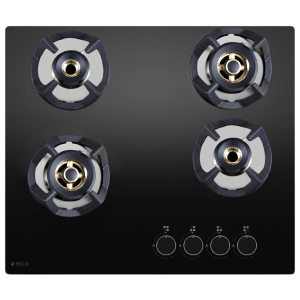 Elica CLASSIC FLEXI FB 4B 60 DX Glass Top 4 Burner Automatic Electric Hob (Cast Iron Grid, Black)