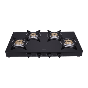 Elica 774 CT VETRO 2J (DT SERIES) 4 Burner Manual Gas Stove (Optimal Heat Retention, Black)