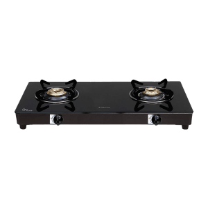 Elica 662 CT VETRO 1J Toughened Glass Top 2 Burner Manual Gas Stove (Round Euro Coated Grid, Black)