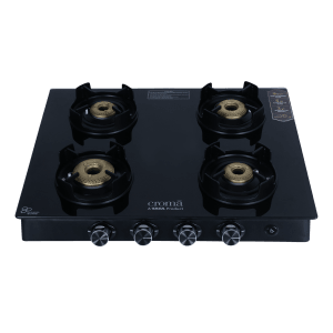 Croma Toughened Glass Top 4 Burner Automatic Gas Stove (Flame proof pan support, Black)