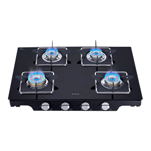 Elica Patio ICT 469 BLK S (SPF SERIES) Glass Top 4 Burner Automatic Gas Stove (Square Enamelled Grid Supports, Black)