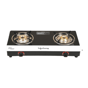 Lifelong LLGS211 Toughened Glass Top 2 Burner Manual Gas Stove (Stainless Steel Drip Tray, Black/White)