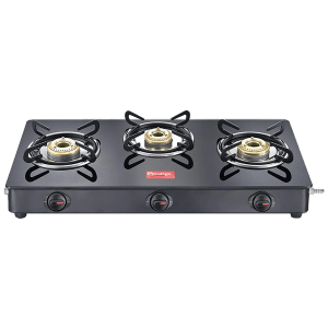 Prestige Magic GTMC Toughened Glass Top 3 Burner Manual Gas Stove (Spill Proof, Black)