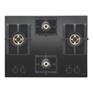 Elica PRO FB MFC 4B 70 DX FFD Glass Top 4 Burner Automatic Electric Hob (Round Metallic Knob, Black)