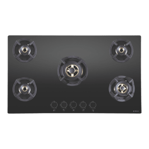 Elica CLASSIC FLEXI FB MFC 5B 90 MT Toughened Glass Top 5 Burner Automatic Electric Hob (Round Metallic Knob, Black)