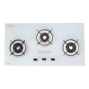 Black & Decker Toughened Glass Top 3 Burner Automatic Gas Stove (Skid-Proof Legs, White)