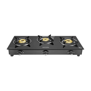 Kutchina Fabio 3B Eco Tempered Glass Top 3 Burner Manual Gas Stove (Stainless Steel Drip Tray, Black)