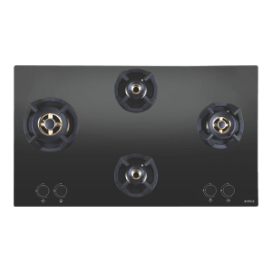 Elica CLASSIC FLEXI FB MFC 4B 91 MT Glass Top 4 Burner Automatic Electric Hob (Round Metallic Knob, Black)