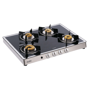 Glen 1048GT FBMAI Toughened Glass Top 4 Burner Automatic Gas Stove (360 Degree Revolving Nozzle, Black/Silver)