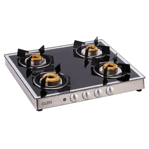 Glen 1042GT FBMAI Toughened Glass Top 4 Burner Automatic Electric Gas Stove (360 Degree Revolving Nozzle, Silver)