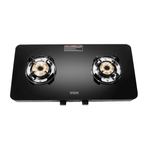 Hindware Alverio Neo Toughened Glass Top 2 Burner Manual Gas Stove (Ergonomic Design, Black)