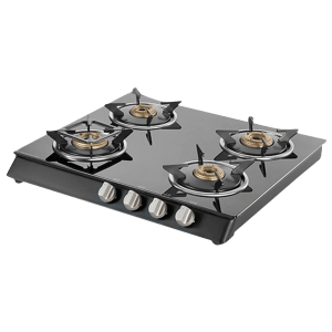 KAFF CTB584B Toughened Glass Top 4 Burner Manual Gas Stove (Heavy Duty Pan Support, Black)