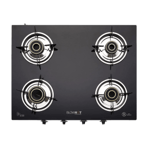 Blowhot Jasper Toughened Glass Top 4 Burner Automatic Electric Gas Stove (ISI Certified, Black)