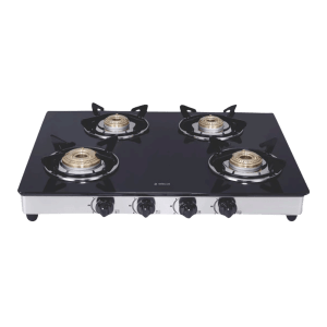 Elica 694 CT DT VETRO Toughened Glass Top 4 Burner Manual Gas Stove (Round Euro Coated Grid, Black)