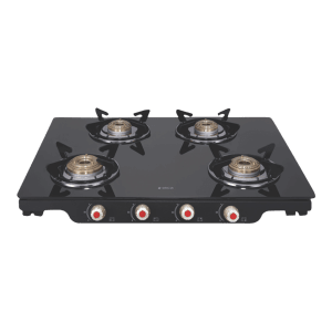 Elica Patio ICT DT 469 BLK S Glass Top 4 Burner Automatic Electric Gas Stove (Round Euro Coated Grid, Black)