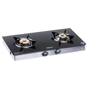 Kutchina Inferno Excel 2B Tempered Glass Top 2 Burner Automatic Gas Stove (Euro Coated Thick Pan Support, Black)