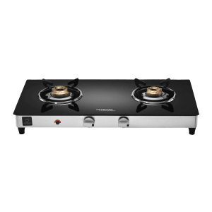 Hindware ARMO Plus Toughened Glass Top 2 Burner Automatic Gas Stove (Sleek Body Design, Black)