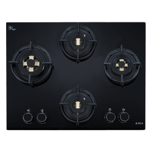 Elica FLEXI DFS FB 4B 60 DX Glass Top 4 Burner Automatic Hob (Cast Iron Pan Support, Black)