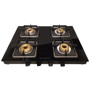 Faber Remo 4BB BK Toughened Glass Top 4 Burner Manual Gas Stove (Premium Quality Knob, Black)