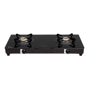 Elica 662 CT VETRO Toughened Glass Top 2 Burner Manual Gas Stove (Round Euro Coated Grid, Black)