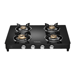 Hindware ARMO Plus GL Toughened Glass Top 4 Burner Manual Gas Stove (Rust Proof, Black)