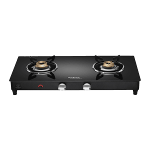 Hindware ARMO Plus Toughened Glass Top 2 Burner Automatic Gas Stove (Sleek Body Design, Black)