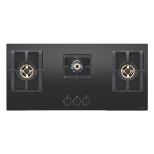 Elica PRO FB MFC 3B 90 DX FFD Glass Top 3 Burner Automatic Electric Hob (Round Metallic Knob, Black)