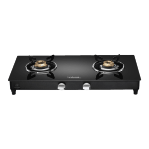 Hindware ARMO Plus Toughened Glass Top 2 Burner Manual Gas Stove (Sleek Body Design, Black)