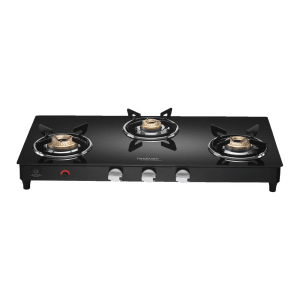 Hindware ARMO Plus Toughened Glass Top 3 Burner Automatic Gas Stove (Sleek Body Design, Black)