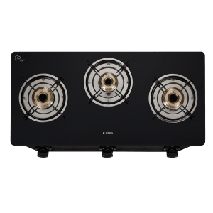 Elica 703 CT VETRO BK Toughened Glass Top 3 Burner Manual Gas Stove (Round Euro Coated Grid, Black)