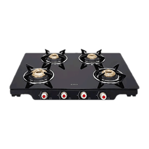 Elica Patio ICT 469 BLK S (SPF SERIES) Glass Top 4 Burner Manual Gas Stove (Euro Coated Grid, Black)