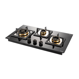 Glen 1073 SQ HT DB TR Toughened Glass Top 3 Burner Automatic Electric Hob (Vitreous Enamelled Pan Support, Black)