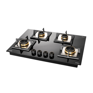 Glen 1074 SQ HT DB Toughened Glass Top 4 Burner Automatic Electric Hob (Vitreous Enamelled Pan Support, Black)