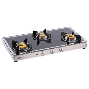 Glen 1038 GT FBM AI Toughened Glass Top 3 Burner Automatic Gas Stove (Scratch & Stain Resistant, Silver)