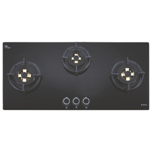 Elica DFS FB MFC 3B 90 DX Glass Top 3 Burner Automatic Hob (Round Enamelled Grid, Black)