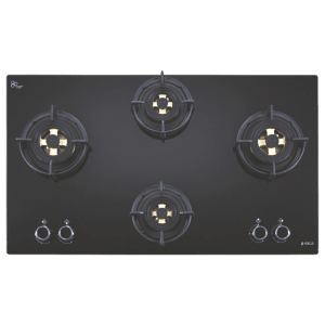 Elica DFS FB MFC 4B 91 DX FFD 4 Burner Automatic Electric Hob (Round Metallic Knob, Black)