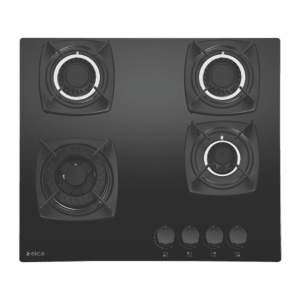 Elica DT MFC 4B 60 SWIRL Glass Top 4 Burner Automatic Hob (Cast Iron Grid, Black)