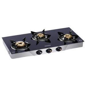 Kutchina Inferno Excel 3B Tempered Glass Top 3 Burner Automatic Gas Stove (Euro Coated Thick Pan Support, Black)