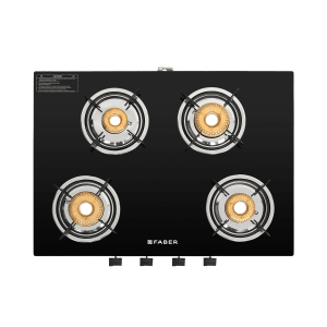 Faber Jumbo Neo XL 4BB AI Glass Top 4 Burner Automatic Gas Stove (MS Power Coated Pan Support, Black)