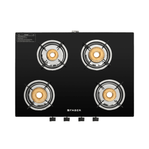 Faber Jumbo Neo XL 4BB Glass Top 4 Burner Manual Gas Stove (MS Power Coated Pan Support, Black)