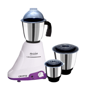 MR COOK Crypto 600 Watt 3 Jars Mixer Grinder (3 Speed Control, White & Purple)