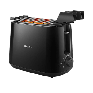 PHILIPS Daily Collection 550-650W 2 Slice Pop-Up Toaster with Integrated Bun Rack (Black)