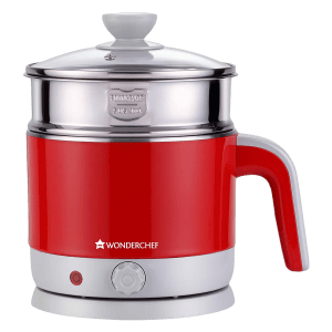 WONDERCHEF Luxe 1000 Watt 1.2 Litre Multi Cook Electric Kettle with Cordless Power Base (Red)