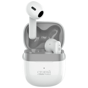 Croma TWS Earbuds with Environmental Noise Cancellation (IPX4 Waterproof, Fast Charging, White and Grey)