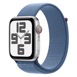 Apple Watch SE GPS+Cellular with Winter Blue Sport Loop - M/L (44mm Display, Silver Aluminium Case)